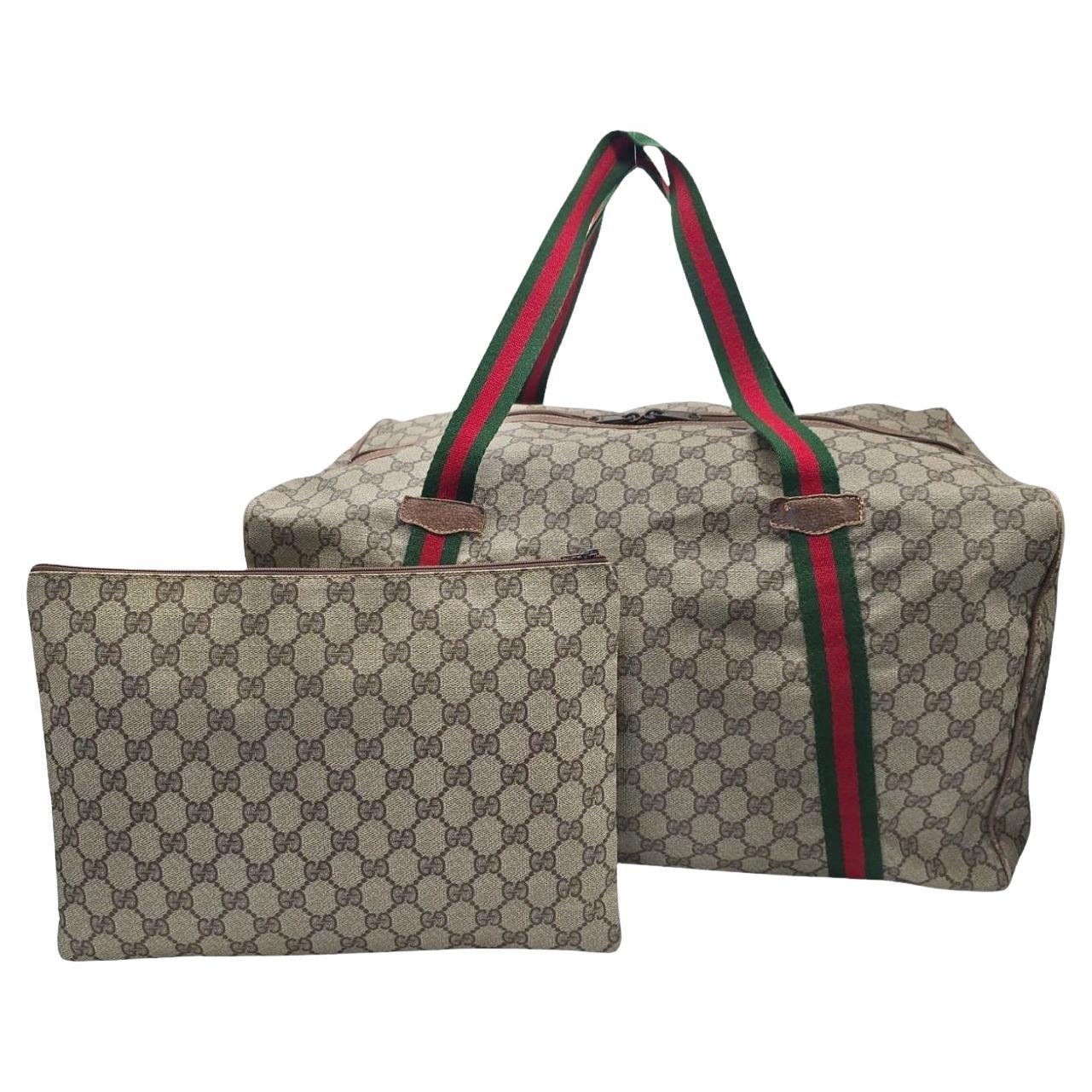 Gucci Vintage GG Supreme Weekender Duffle Bag con custodia