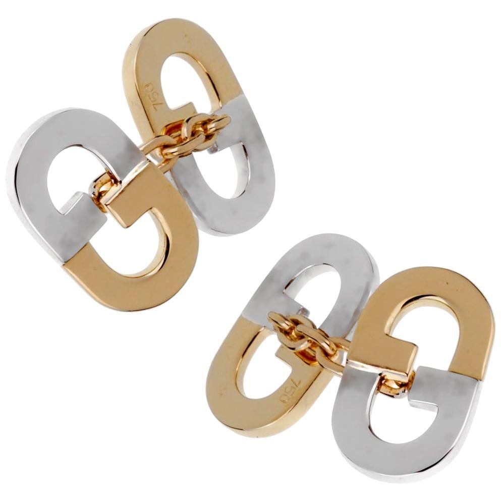 Gucci Vintage GG Two-Tone Cufflinks For Sale