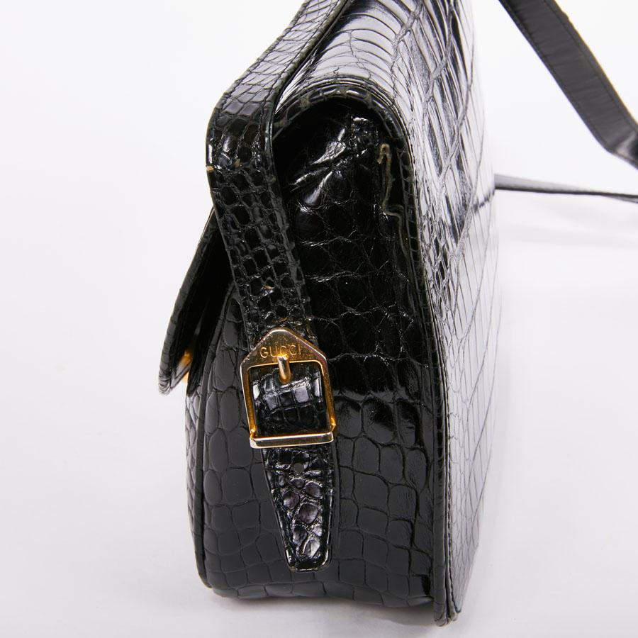 GUCCI Vintage Glossy Black Crocodile Bag   6