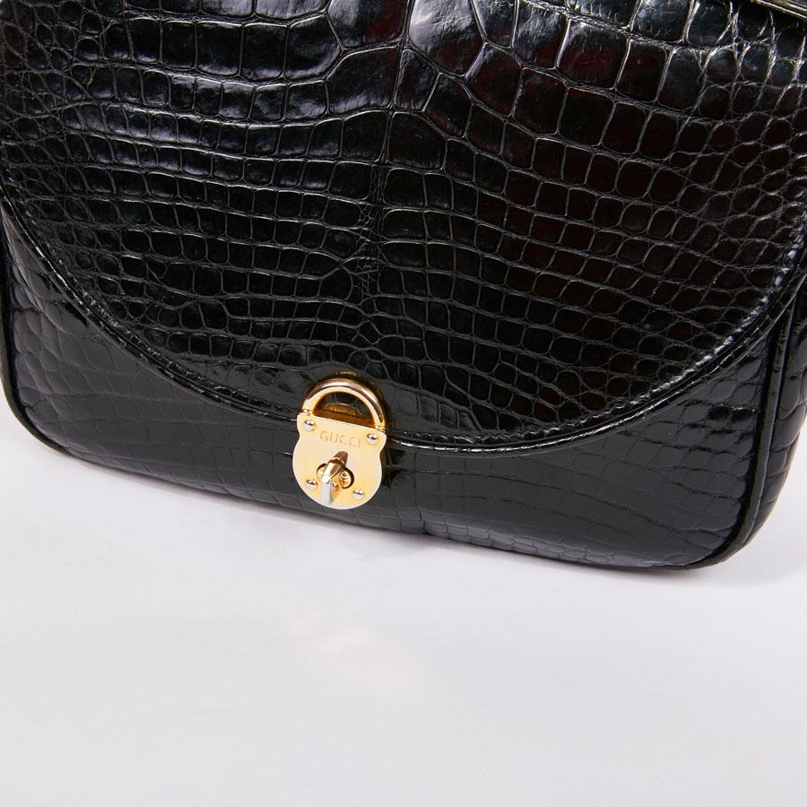 GUCCI Vintage Glossy Black Crocodile Bag   7