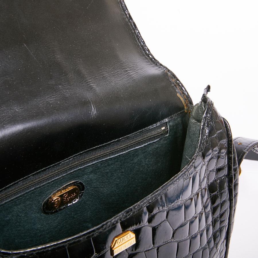 GUCCI Vintage Glossy Black Crocodile Bag   In Good Condition In Paris, FR