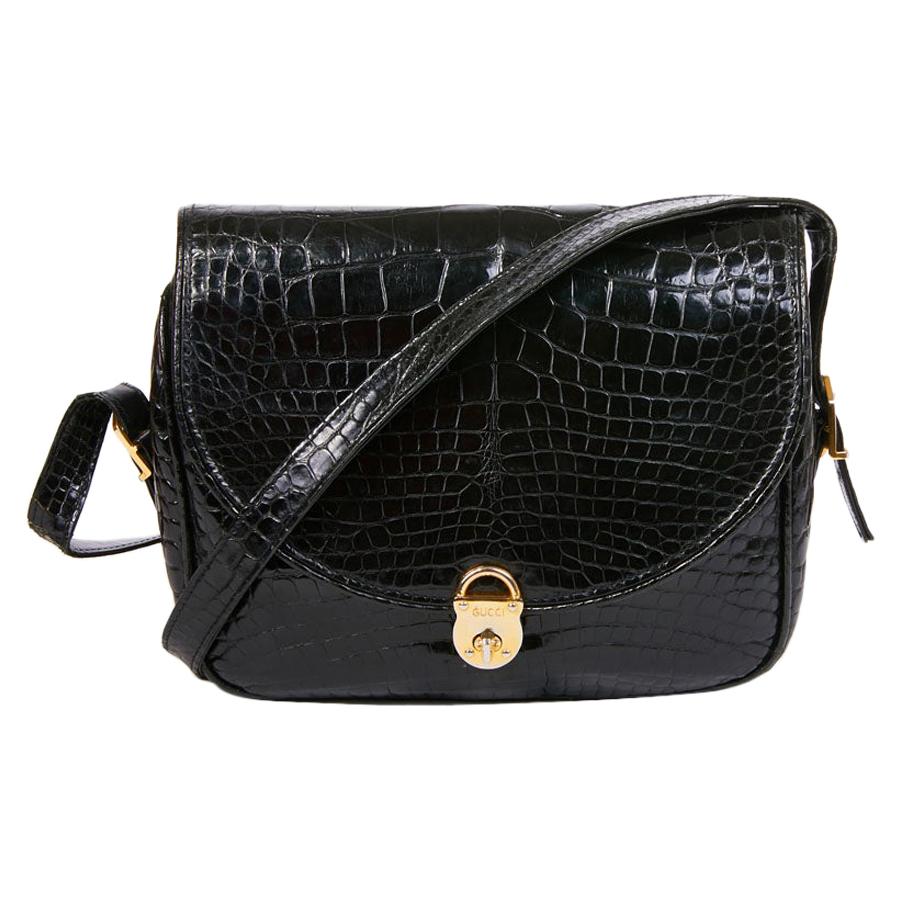 GUCCI Vintage Glossy Black Crocodile Bag For Sale at 1stDibs | gucci ...