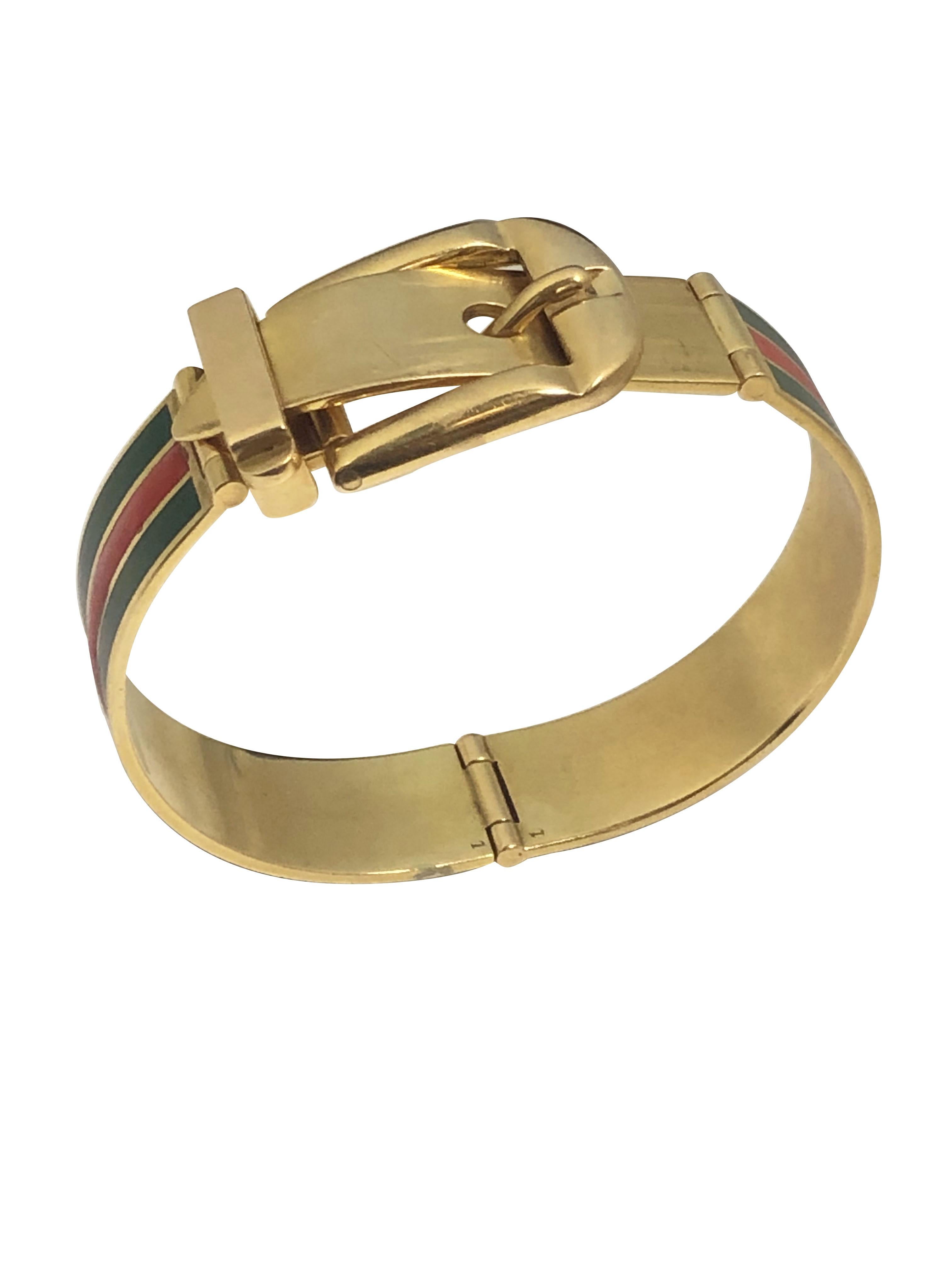 Gucci Vintage Gold und Emaille Klassisches Schnallenarmband im Zustand „Hervorragend“ im Angebot in Chicago, IL