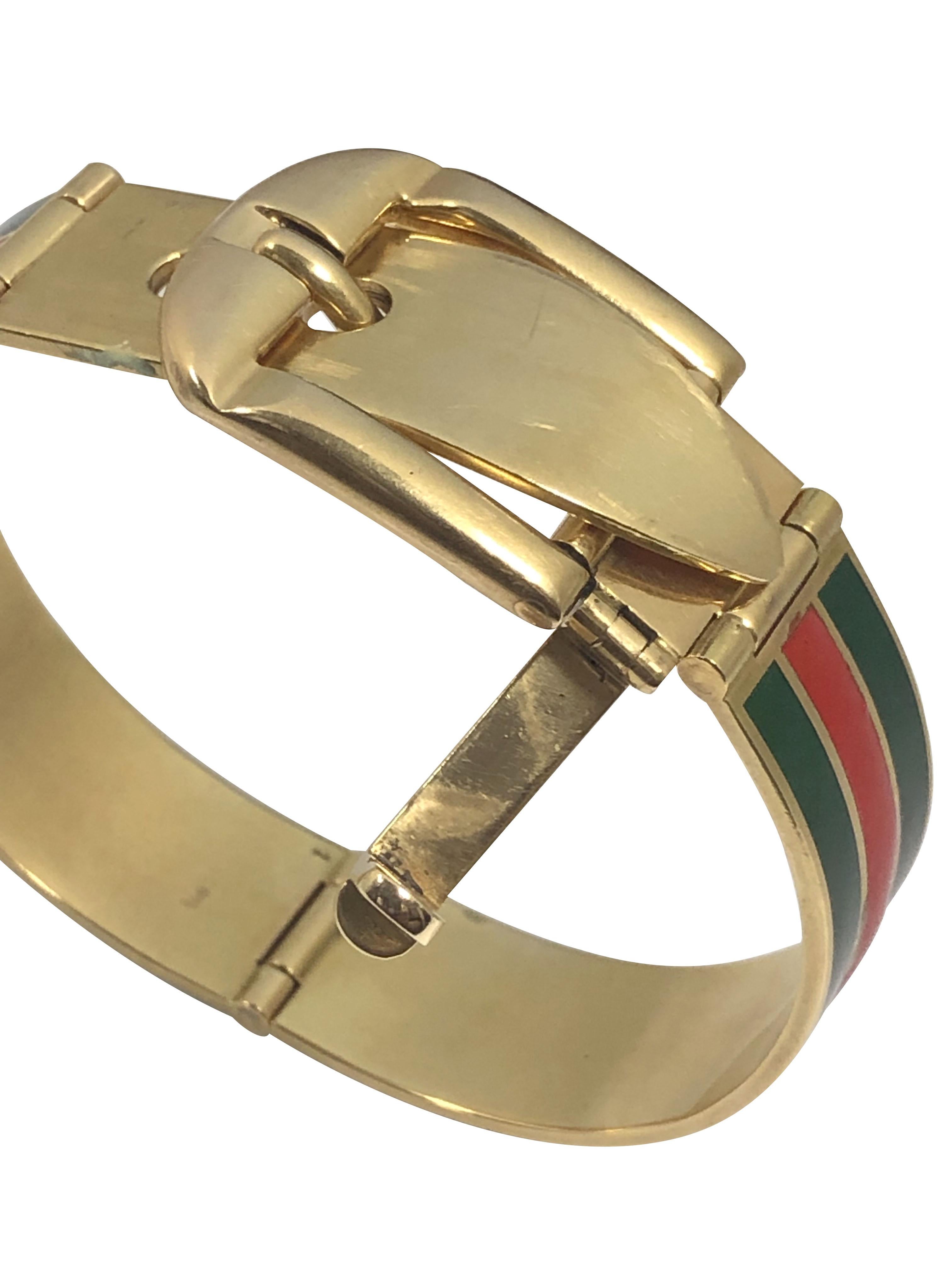 Gucci Vintage Gold und Emaille Klassisches Schnallenarmband für Damen oder Herren im Angebot