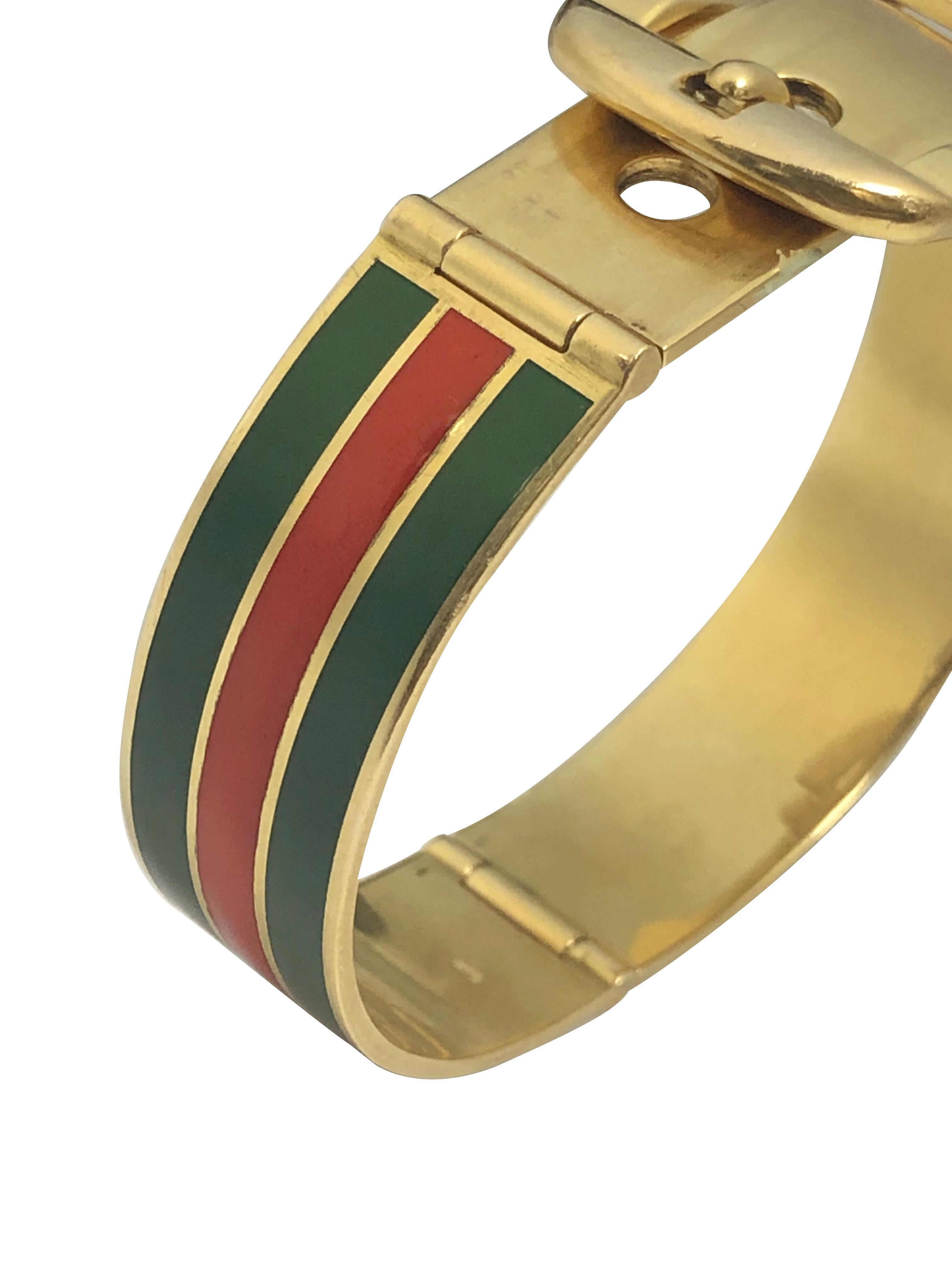 Gucci Vintage Gold und Emaille Klassisches Schnallenarmband im Angebot 1