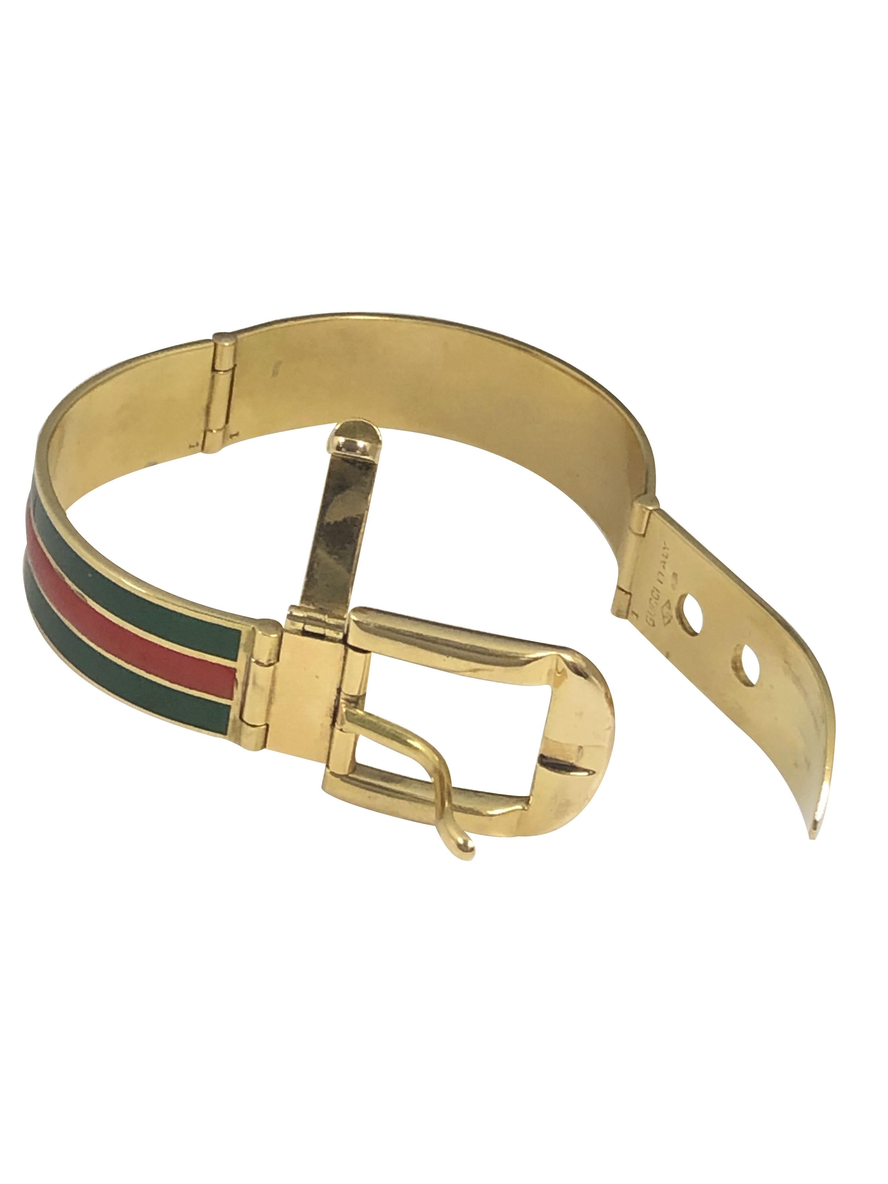 Gucci Vintage Gold und Emaille Klassisches Schnallenarmband im Angebot 2