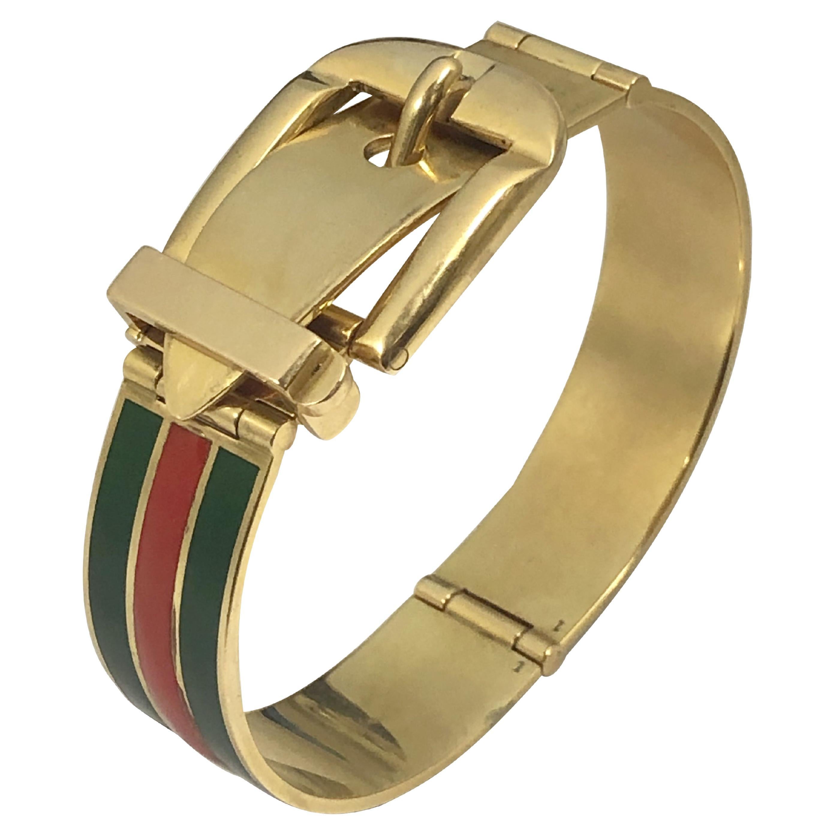 Gucci Vintage Gold und Emaille Klassisches Schnallenarmband im Angebot