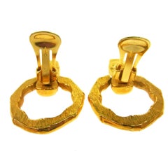 Gucci Vintage Gold Bamboo Doorknocker Round Hoop Dangle Drop Evening Earrings