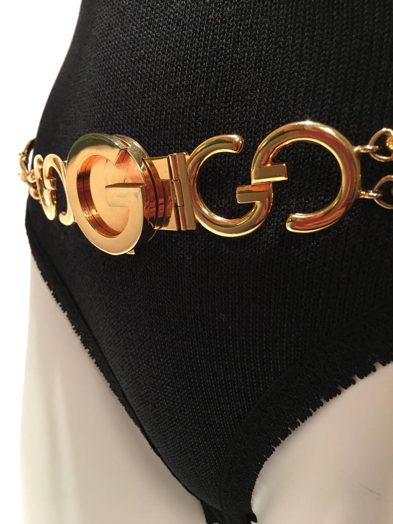 Brown Gucci Vintage Gold GG Logo Chain Belt For Sale