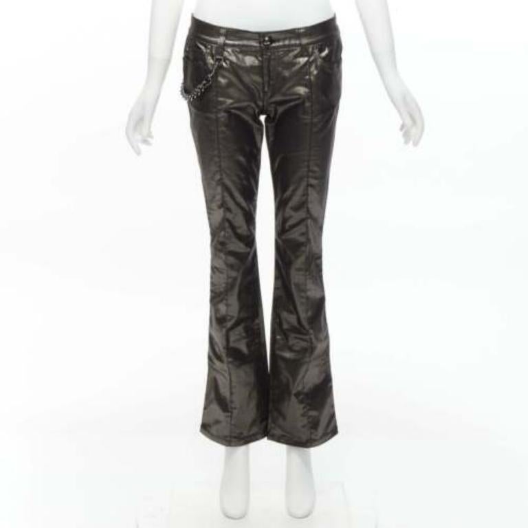 GUCCI Vintage gold gunmetal sheen hip chain flare leg pants IT42 M For Sale 5