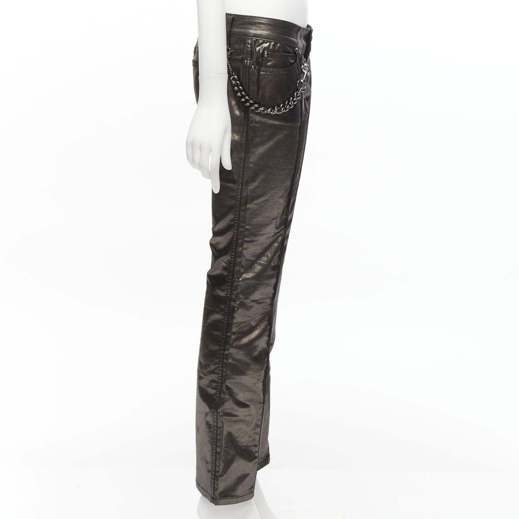 GUCCI Vintage gold gunmetal sheen hip chain flare leg pants IT42 M In Excellent Condition For Sale In Hong Kong, NT