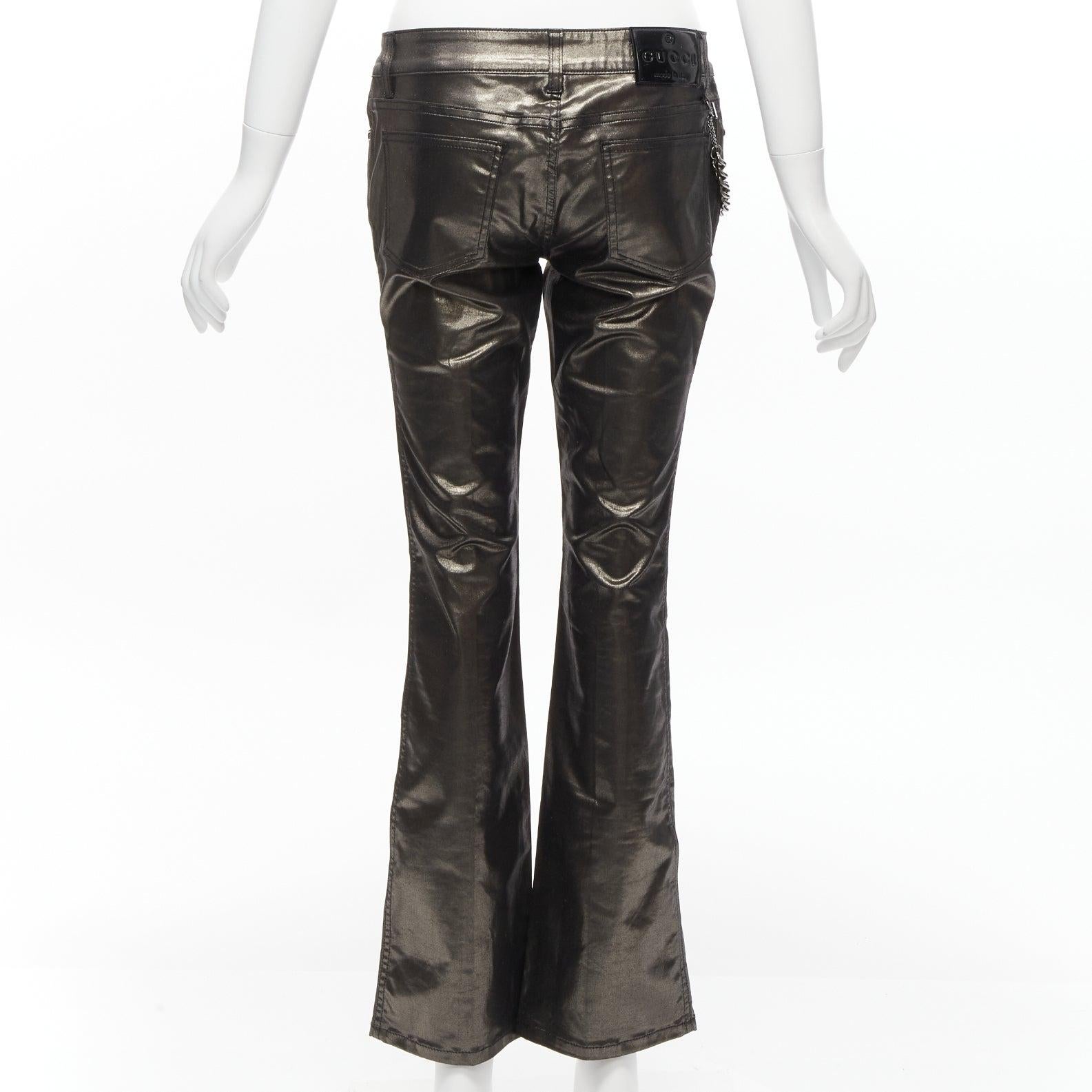 Women's GUCCI Vintage gold gunmetal sheen hip chain flare leg pants IT42 M For Sale