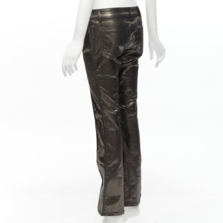 GUCCI Vintage gold gunmetal sheen hip chain flare leg pants IT42 M For Sale 1