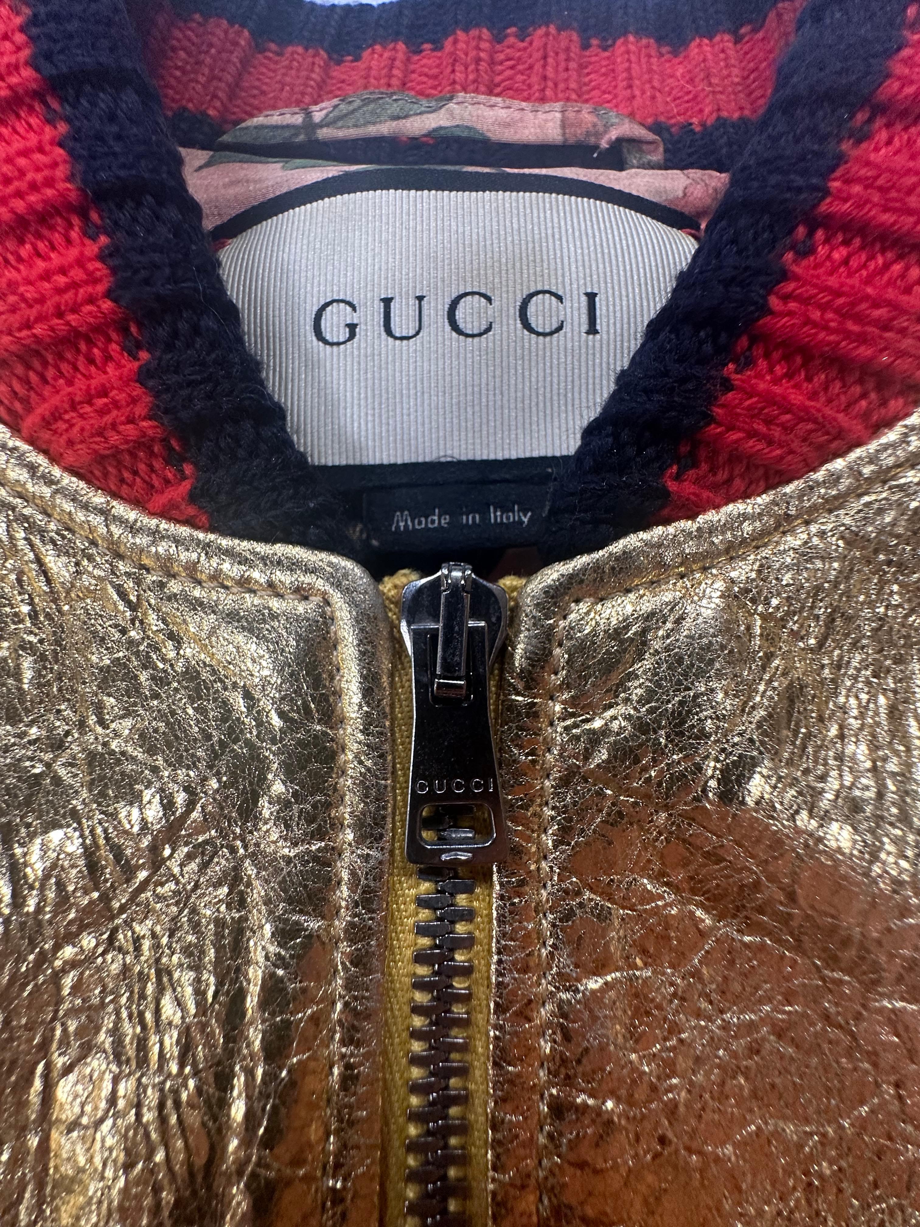 Veste vintage Gucci en cuir d'agneau doré 40  Petit) en vente 3
