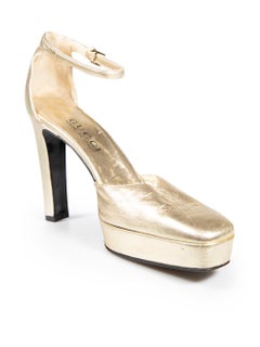 Gucci Vintage Gold Leather Platform Heels Size IT 36
