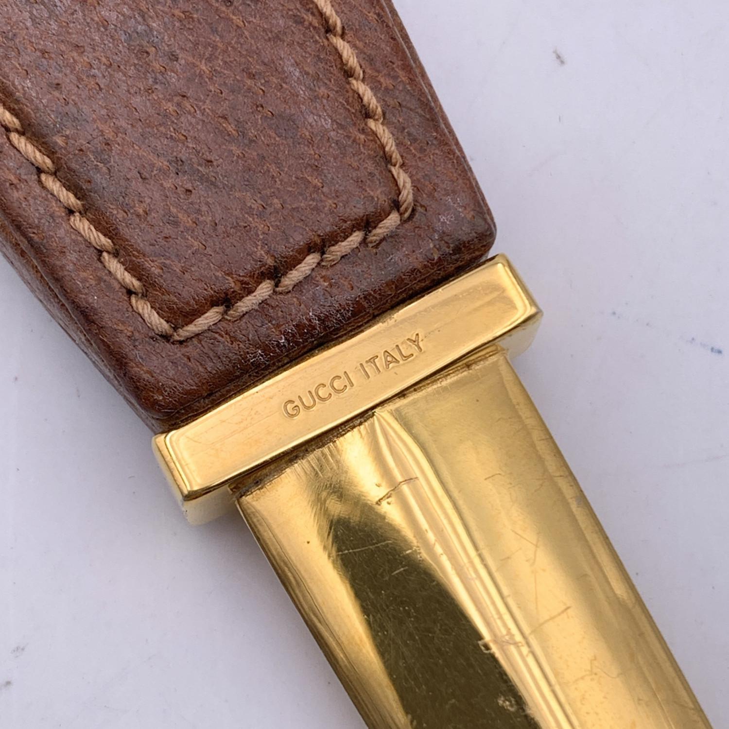 Gucci Vintage Gold Metall Brieföffner Brauner Ledergriff Damen