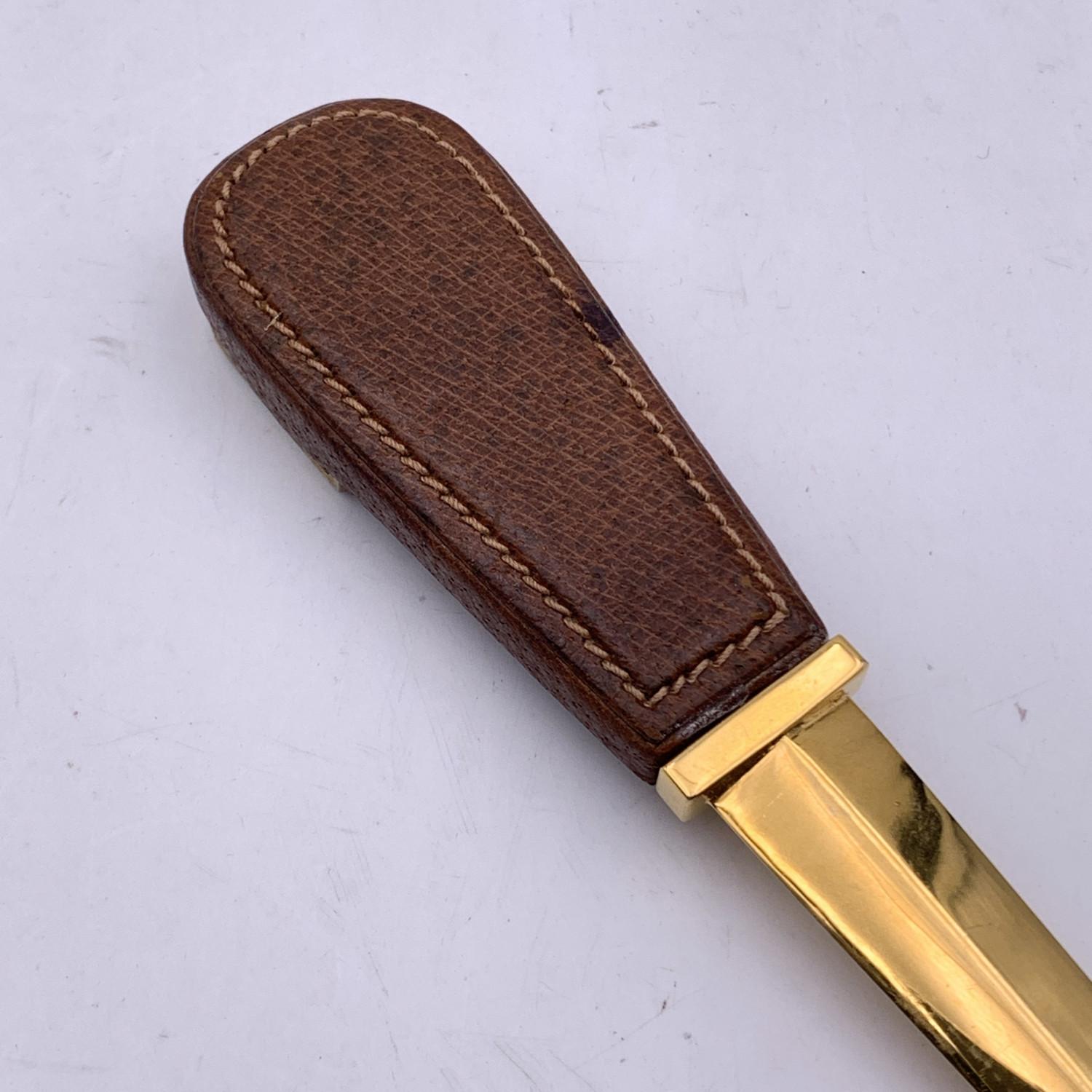 Gucci Vintage Gold Metal Letter Opener Brown Leather Handle For Sale 1