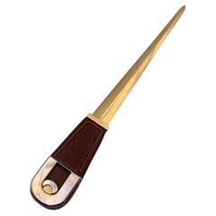 Gucci Vintage Gold Metal Letter Opener Brown Leather Handle