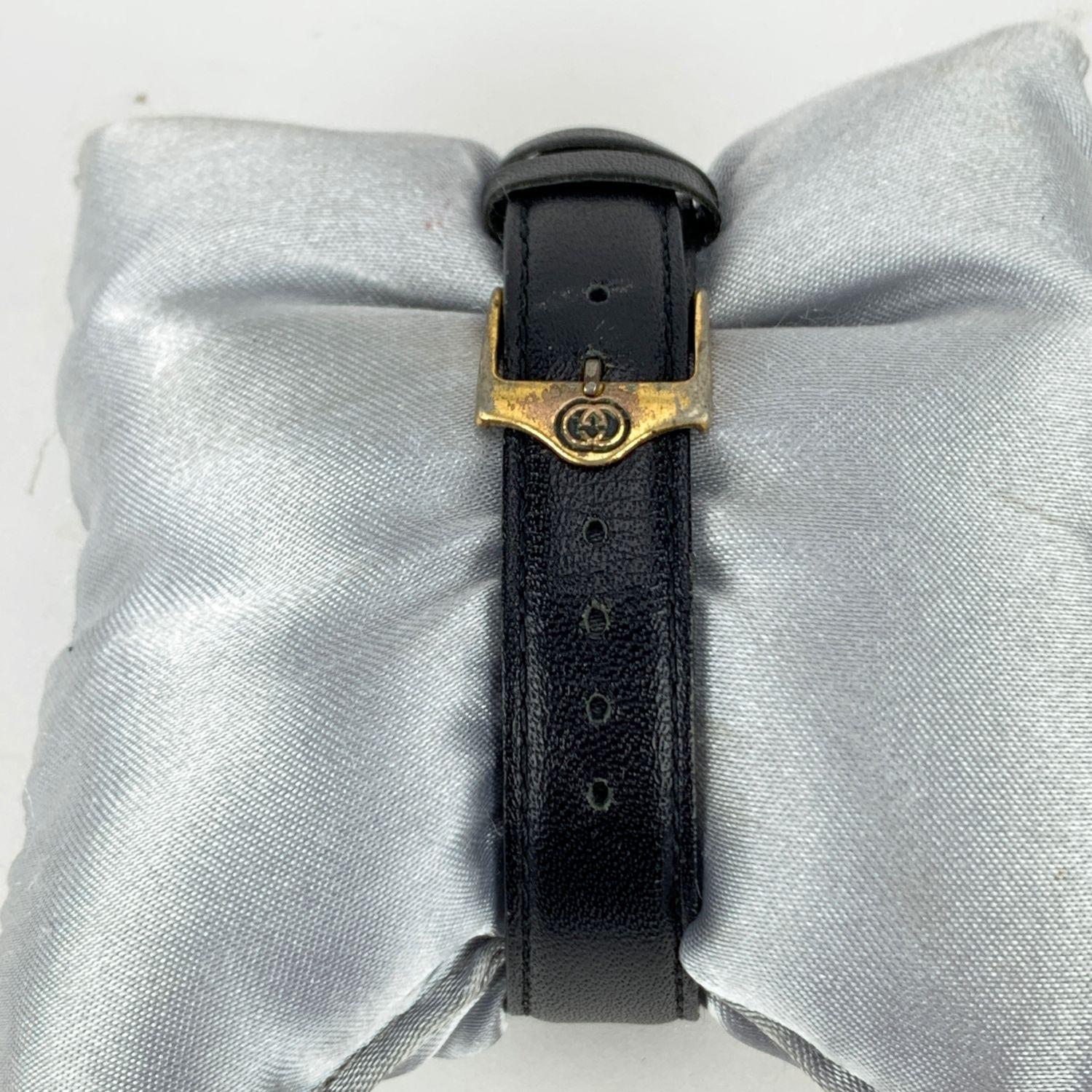 Gucci Vintage Gold Plated Chrono Stop Watch 3800 M Leather Strap 1