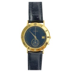 Gucci Vintage Gold Plated Chrono Stop Watch 3800 M Leather Strap