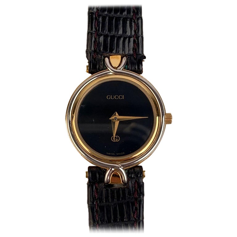 Gucci Vintage Gold Plated Mod 4500 L Watch Black Dial For Sale at 1stDibs