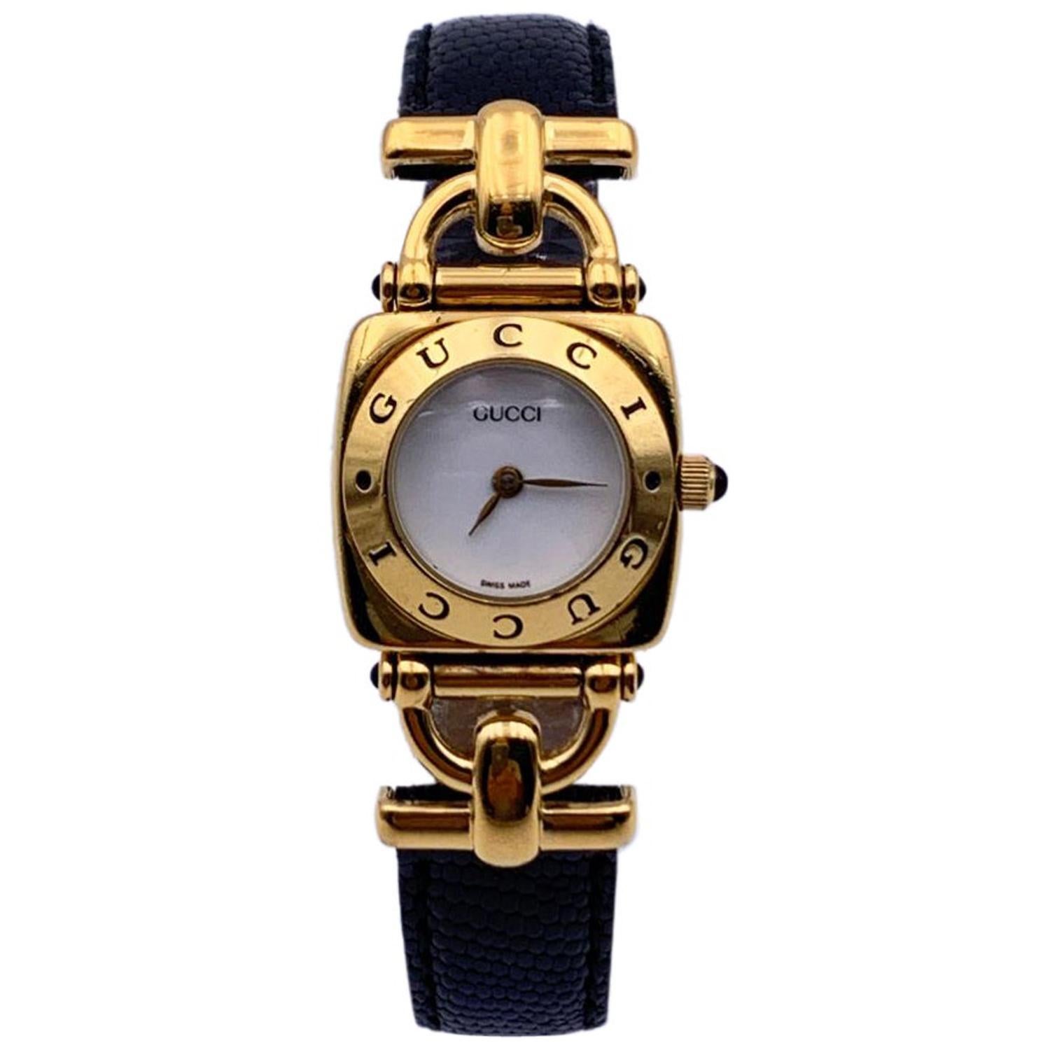 Gucci Vintage Gold Plated Mod 6300 L Wrist Watch White Dial
