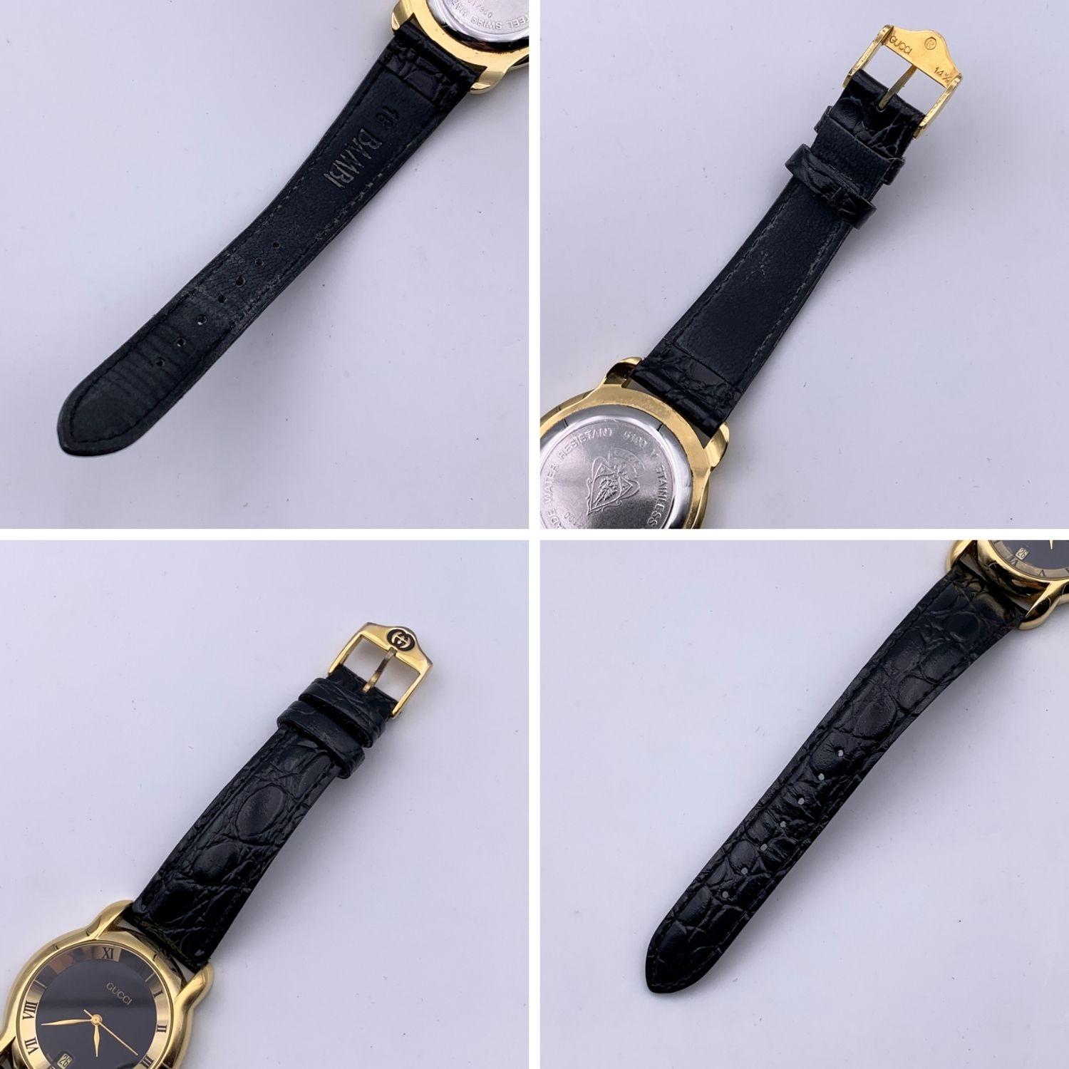 Gucci Vintage Gold Stainless Steel 5100 M Wrist Watch Leather Strap 1