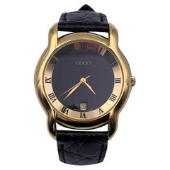 Gucci Vintage Gold Stainless Steel 5100 M Wrist Watch Leather Strap