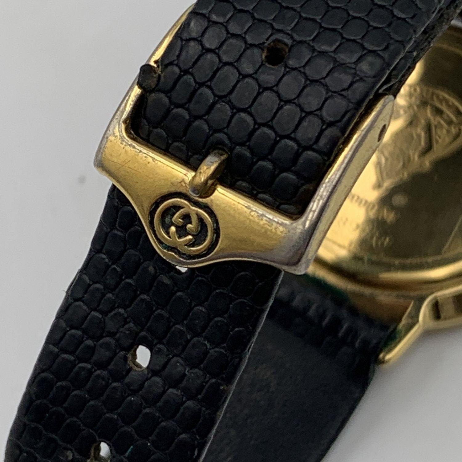 Gucci Vintage Gold Tone Stainless Steel 3000 M Watch Leather Strap In Good Condition In Rome, Rome