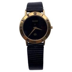 Gucci Retro Gold Tone Stainless Steel 3000 M Watch Leather Strap