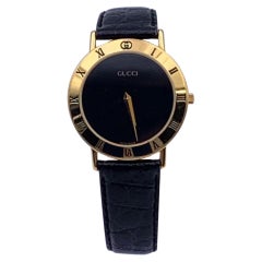 Gucci Vintage Gold Tone Stainless Steel 3000.2.M Watch Leather Strap