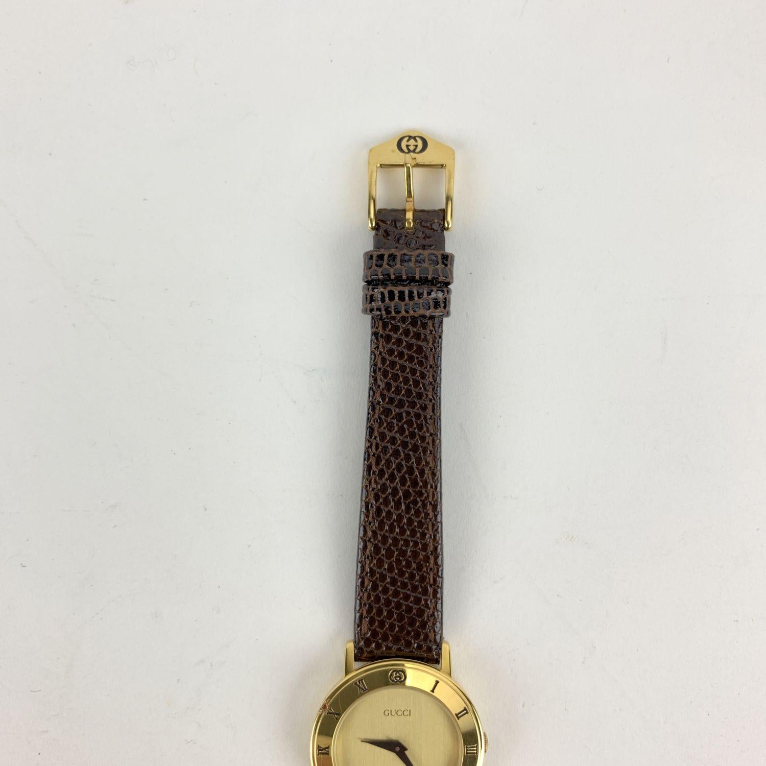 Gucci Vintage Gold Tone Stainless Steel 3001 L Watch Leather Strap In Excellent Condition In Rome, Rome