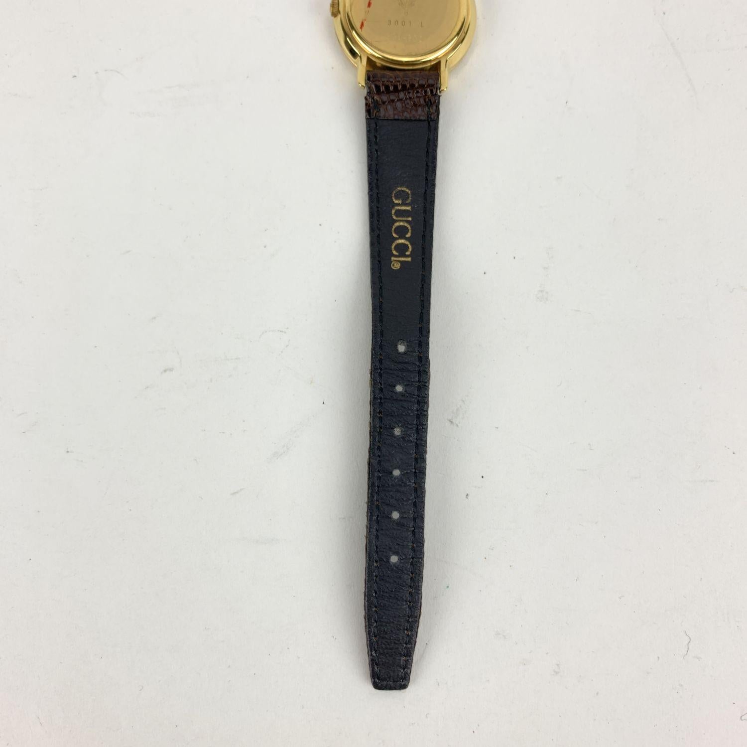Women's Gucci Vintage Gold Tone Stainless Steel 3001 L Watch Leather Strap