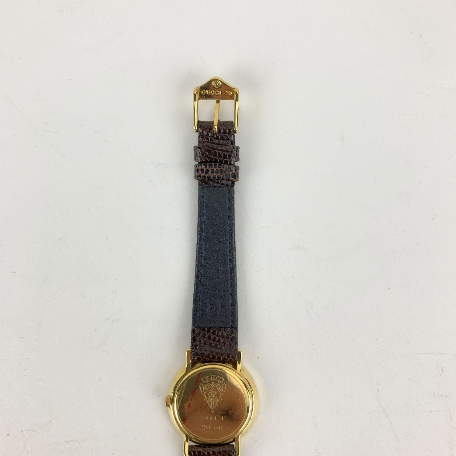 Gucci Vintage Gold Tone Stainless Steel 3001 L Watch Leather Strap 1