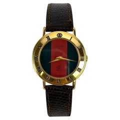 Gucci Vintage Gold Tone Stainless Steel 3001 L Watch Leather Strap