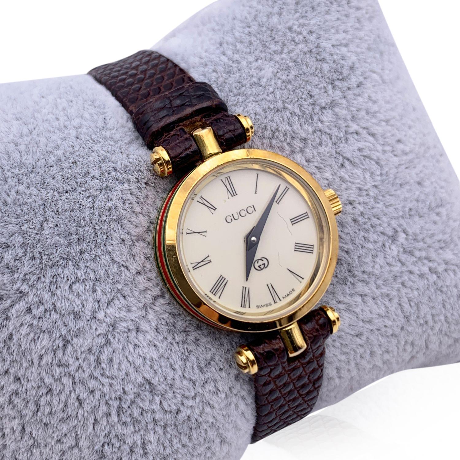 Women's Gucci Vintage Gold Tone Stainless Steel Logo Watch Leather Strap