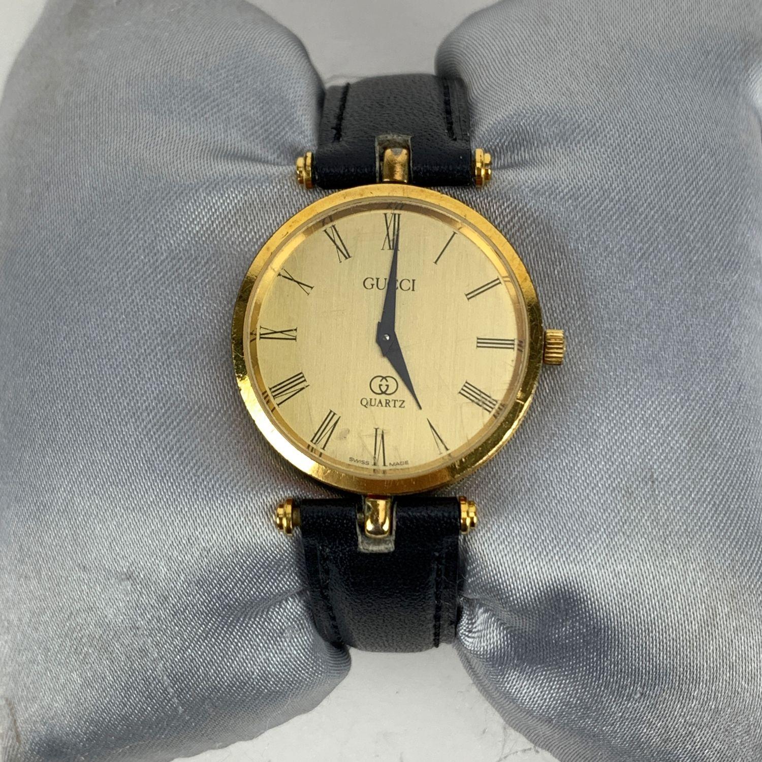 Women's Gucci Vintage Gold Tone Stainless Steel Watch Leather Strap
