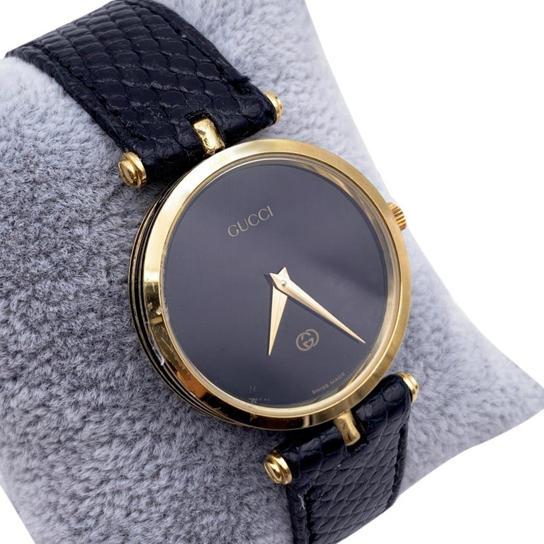 Gucci Vintage Gold Unisex Stainless Steel GG Logo Watch Black Dial at  1stDibs