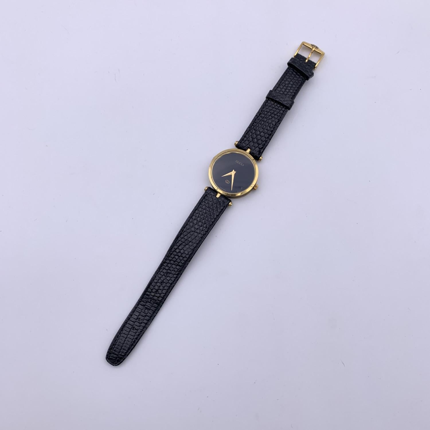 Gucci Vintage Gold Unisex Stainless Steel GG Logo Watch Black Dial 1