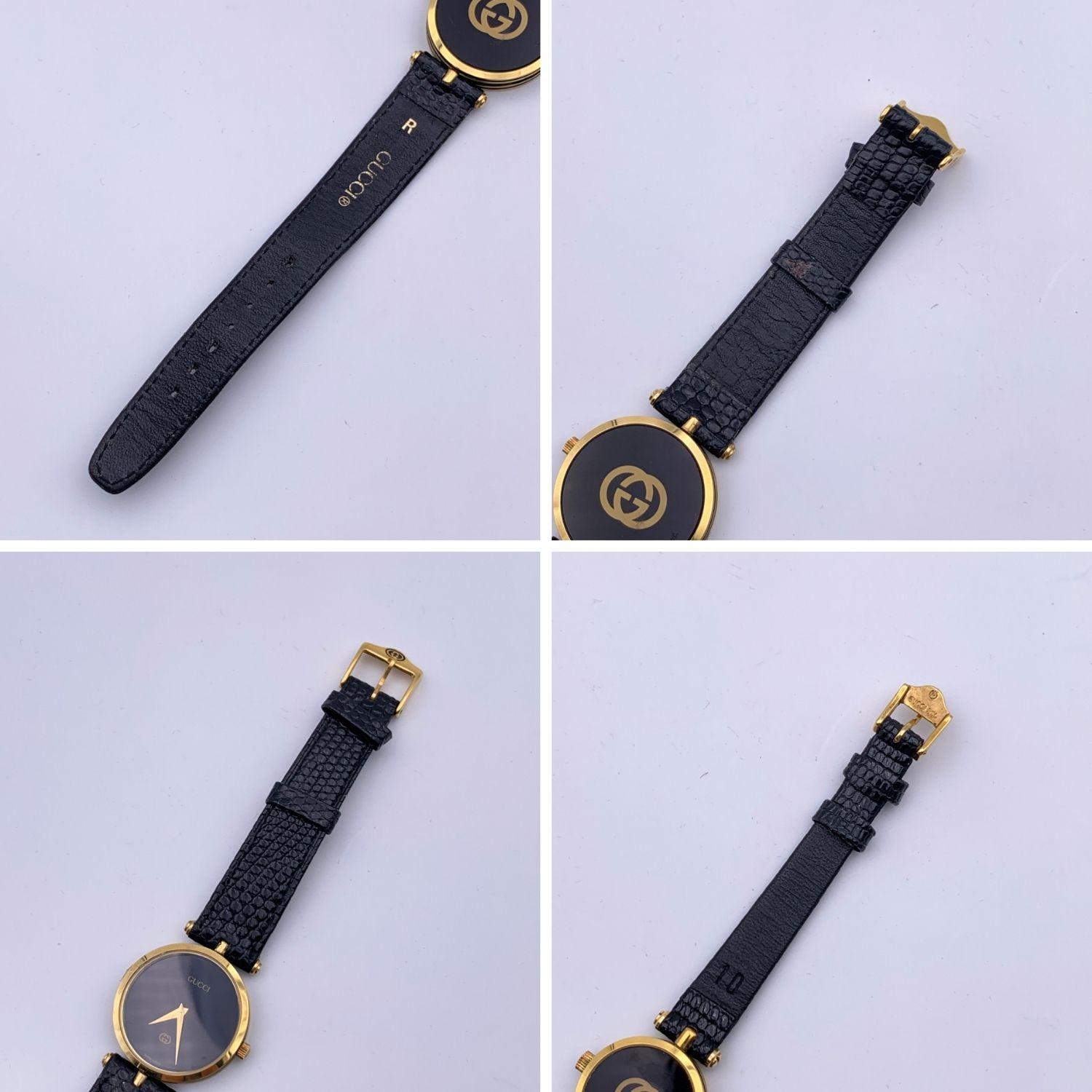 Gucci Vintage Gold Unisex Stainless Steel GG Logo Watch Black Dial 2