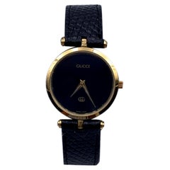 Gucci Vintage Gold Unisex Stainless Steel GG Logo Watch Black Dial