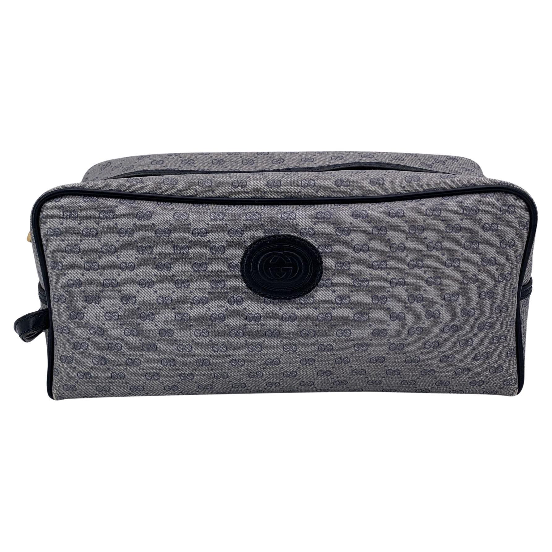 Gucci Vintage Gray Blue Monogram Canvas Clutch Wash Cosmetic Bag