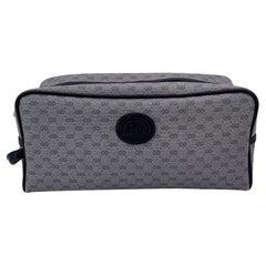 Gucci Vintage Gray Blue Monogram Canvas Clutch Wash Cosmetic Bag