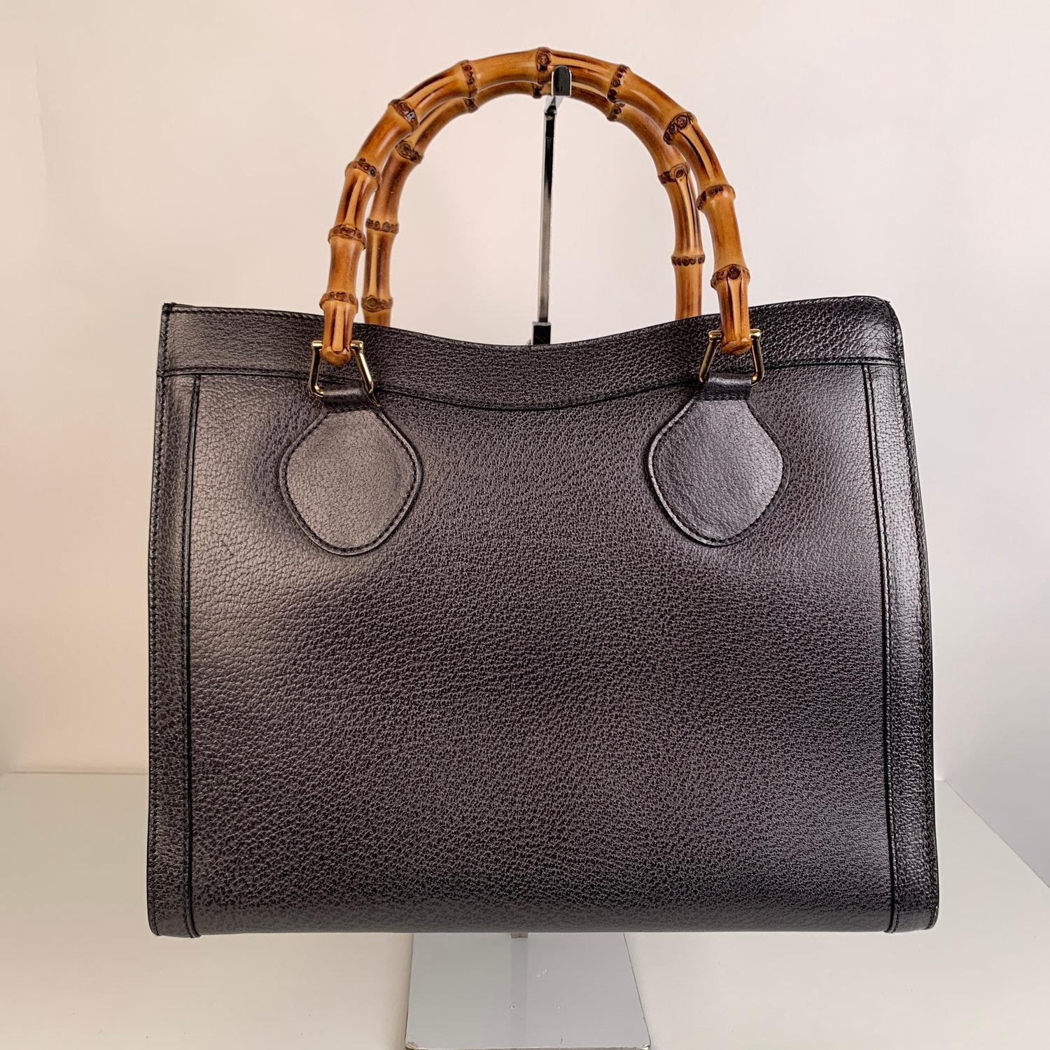 Gucci Vintage Gray Leather Princess Diana Bamboo Tote Bag 1