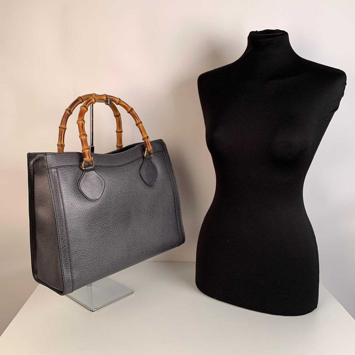 Gucci Vintage Gray Leather Princess Diana Bamboo Tote Bag 2