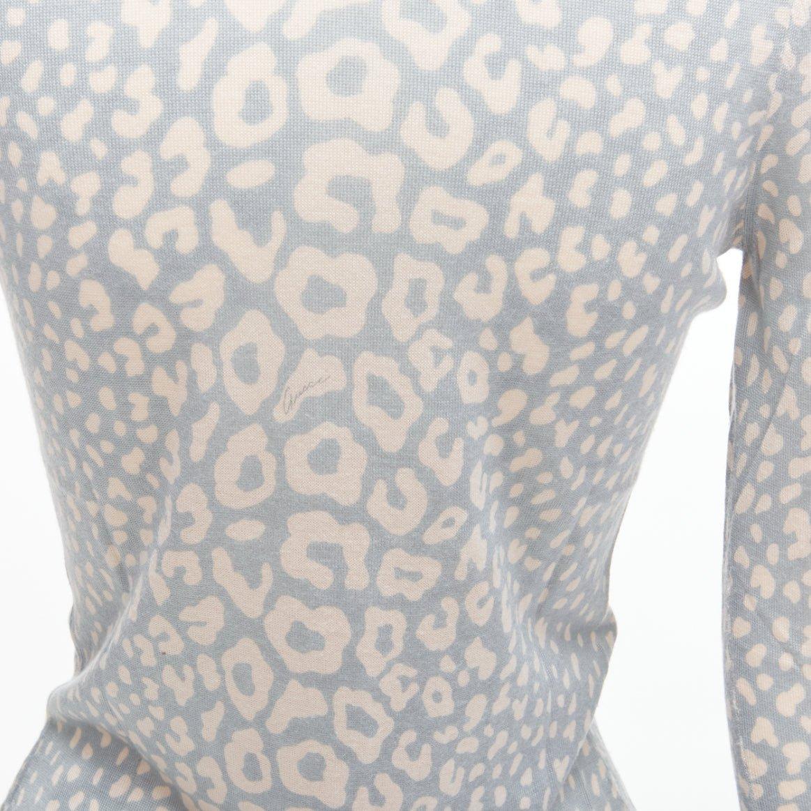 GUCCI Vintage verde azul estampado leopardo cachemira seda lana cardigan IT38 XS en venta 5