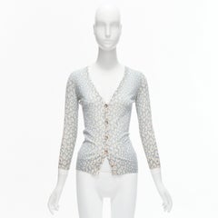 GUCCI Vintage green blue leopard print cashmere silk wool cardigan IT38 XS