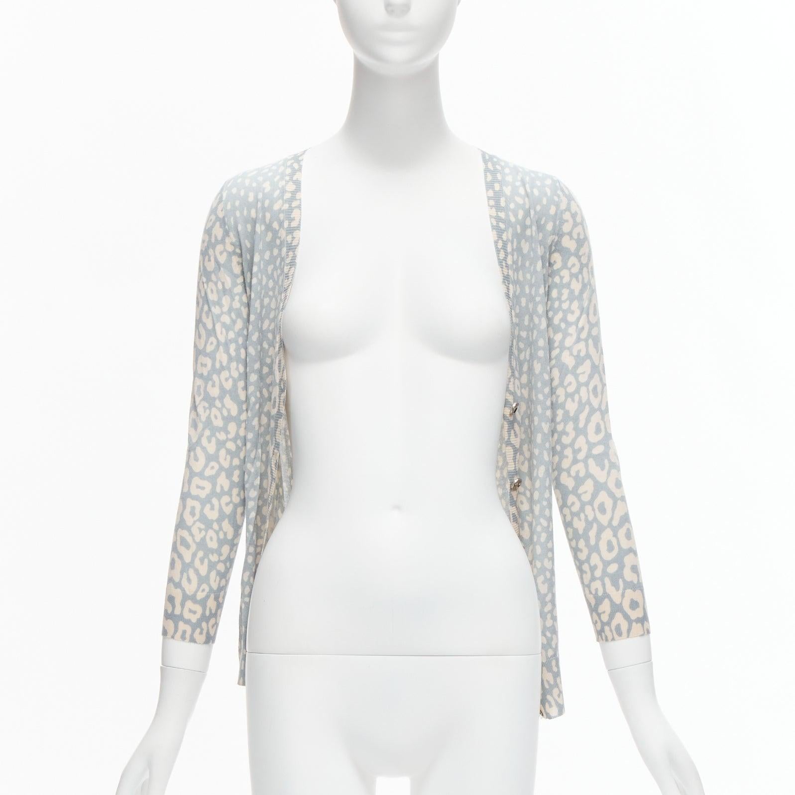 GUCCI Vintage verde azul estampado leopardo cachemira seda lana cardigan IT38 XS en Bueno estado para la venta en Hong Kong, NT