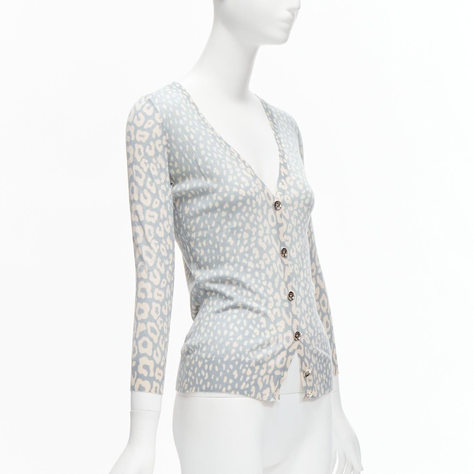 De las mujeres GUCCI Vintage verde azul estampado leopardo cachemira seda lana cardigan IT38 XS en venta