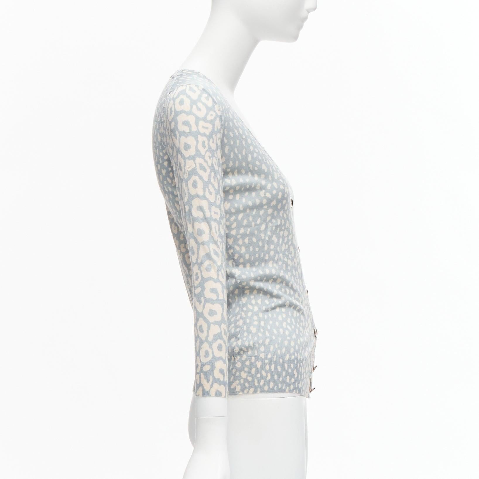 GUCCI Vintage verde azul estampado leopardo cachemira seda lana cardigan IT38 XS en venta 1
